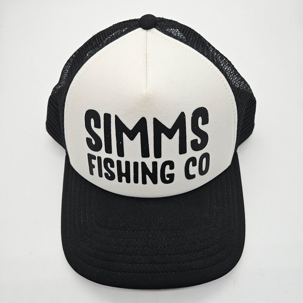 Simms Throwback Trucker Hat Fishing Co Mens Black White Foam Mesh Snapback Cap